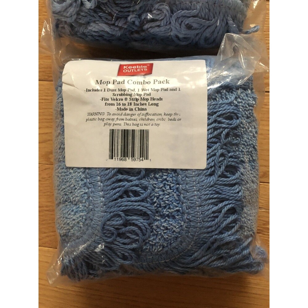 Keeble Outlets Mop Pad Combo Pack Blue New Sealed Dust-Wet-Scrubbing Heads 2 Pk